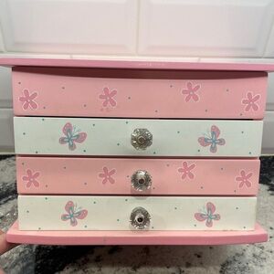 Pink and White Jewelry Box with Floral Design